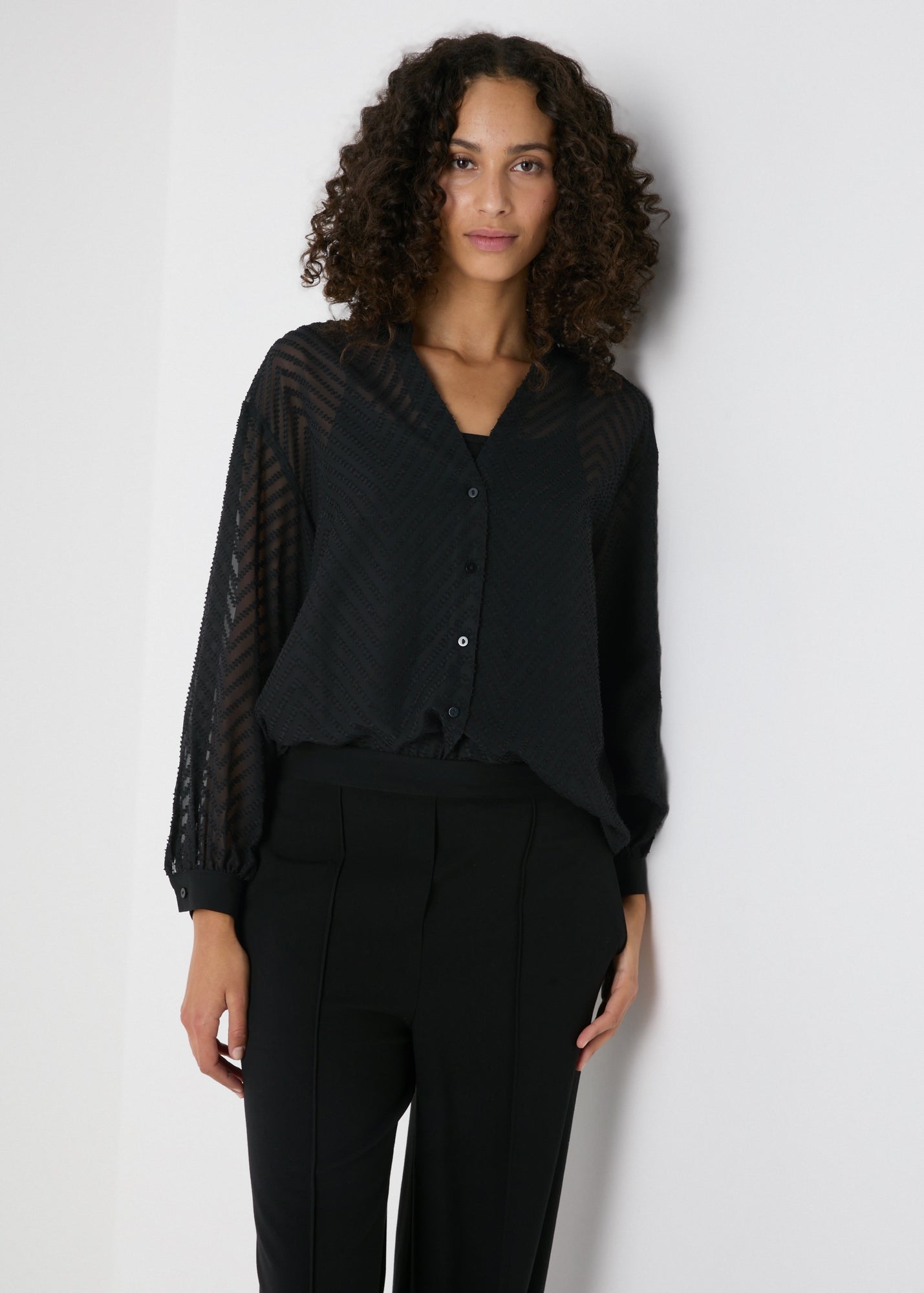 Et Vous Black Burnout Chiffon Shirt  F348235