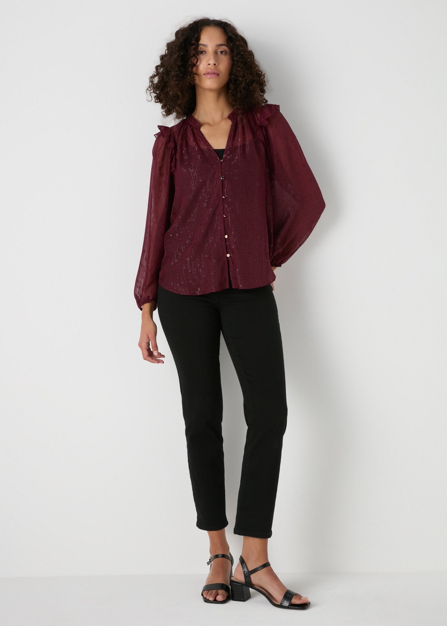 Et Vous Burgundy Frill Blouse  F348237