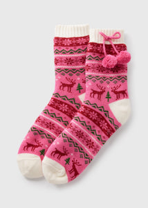 1 Pack Pink Fairisle Slipper Socks  F473504