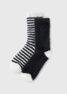 2 Pack Black Brushed Cosy Socks  F473529