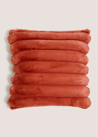 Rust Faux Fur Ribbed Cushion M494190