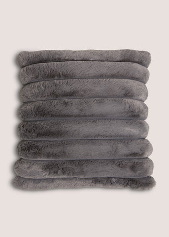 Grey Ribbed Faux Fur Cushion (43cm x 43cm) M494192