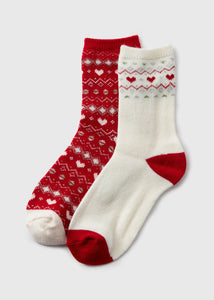 2 Pack Red Fairisle Thermal Socks  F473519