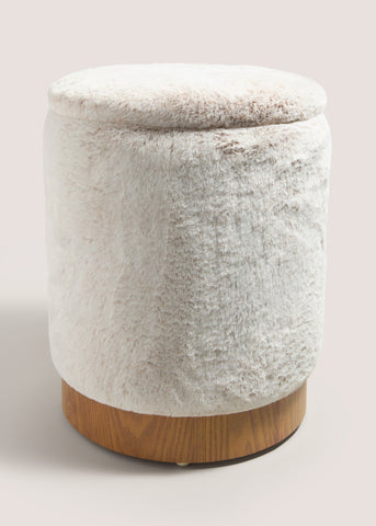 Cream Faux Fur Storage Pouffe M698733