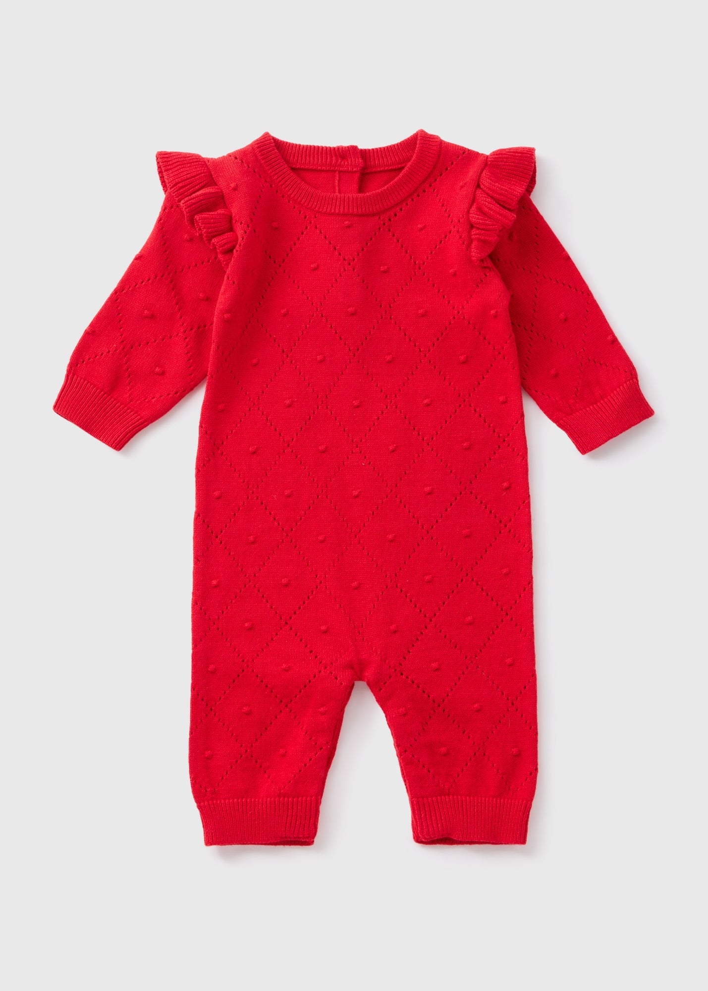 Baby Red Pointelle Knitted Romper  C321155