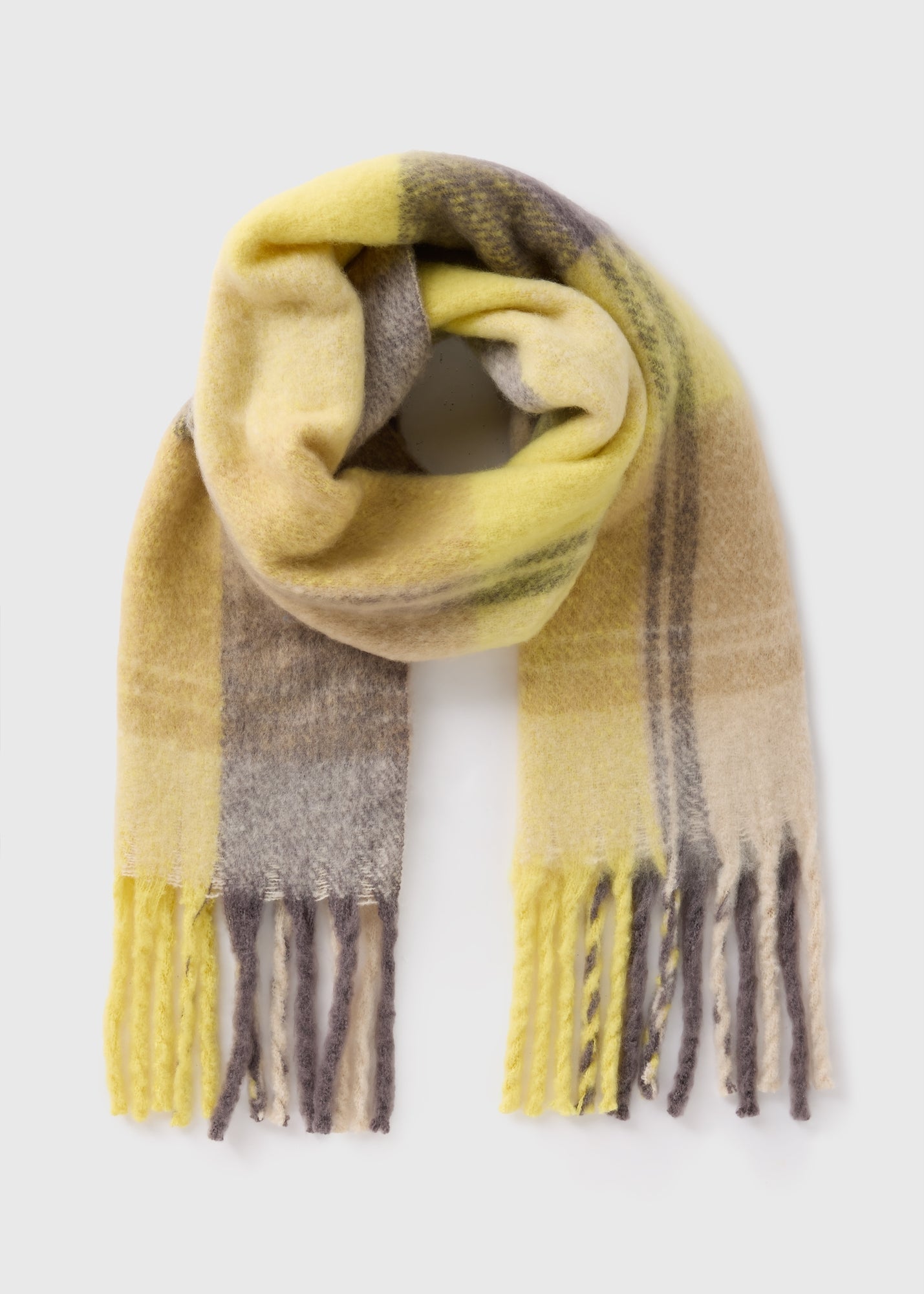 Yellow Check Brushed Scarf  F441987