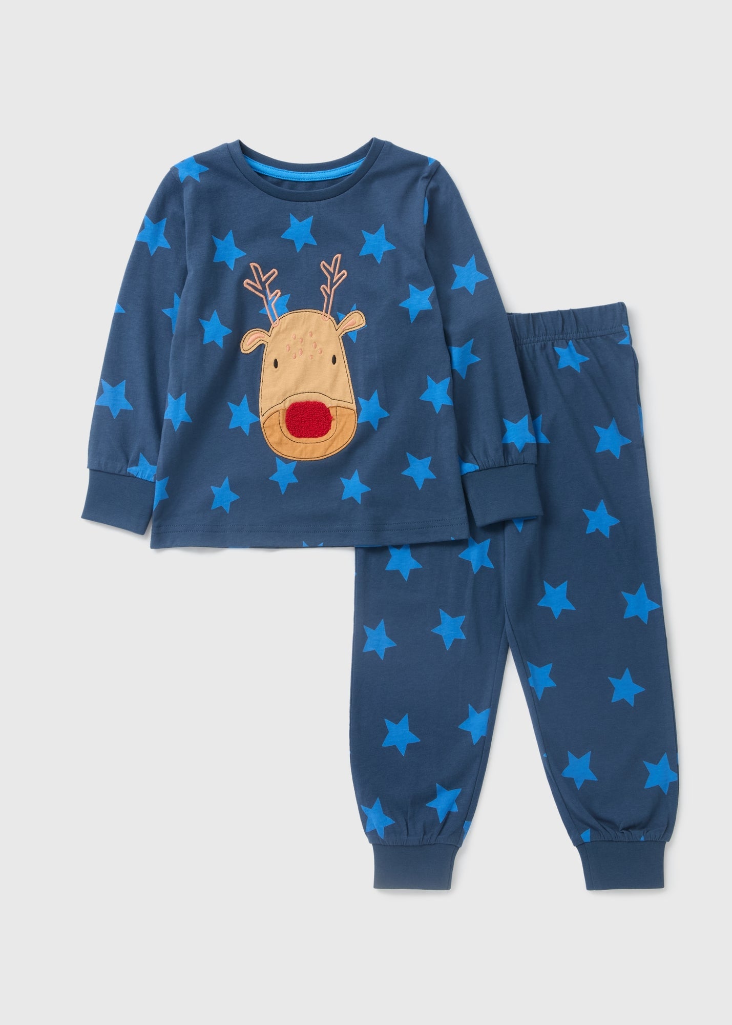 Boys Blue Reindeer Star Top & Bottom Pyjama Set (1-7yrs)  C173124