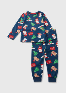 Winter Poem Boys Navy Christmas Top & Bottoms Pyjama Set (1-7yrs)  C173156