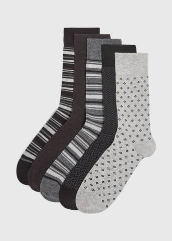 5 Pack Black Patterned Socks  M213112