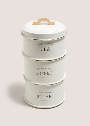 Cream Stackable Tea, Coffee, and Sugar Canisters White M485443