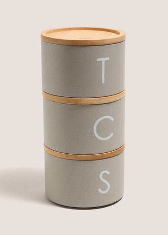 Metal Tea Coffee & Sugar Stackable Canisters Grey M485446