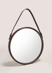 Brown Leather Urban Circle Mirror (41cm x 41cm x 61cm) M698878