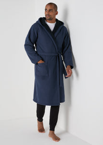 Blue Textured Bonded Hood Dressing Gown  M251260