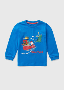 Boys Blue Christmas Print T-Shirt (1-7yrs)  B369409