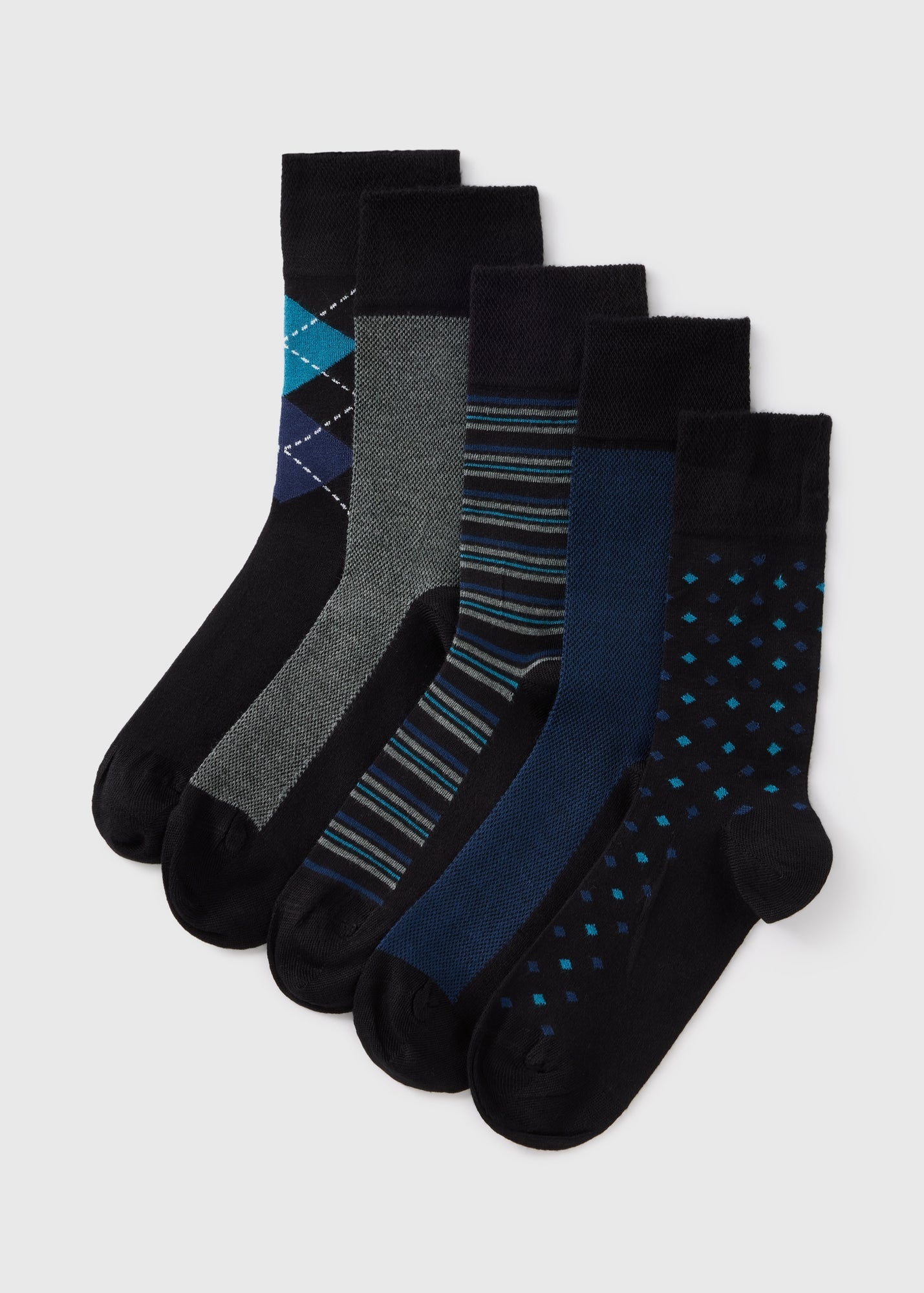 5 Pack Flexi Top Blue Patterned Socks  M213189