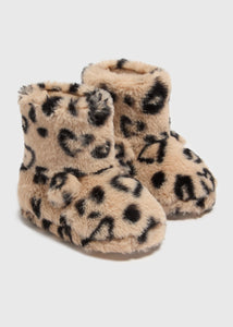 Girls Tan Leopard Print Slipper Boots (Younger 4-12)  C303895