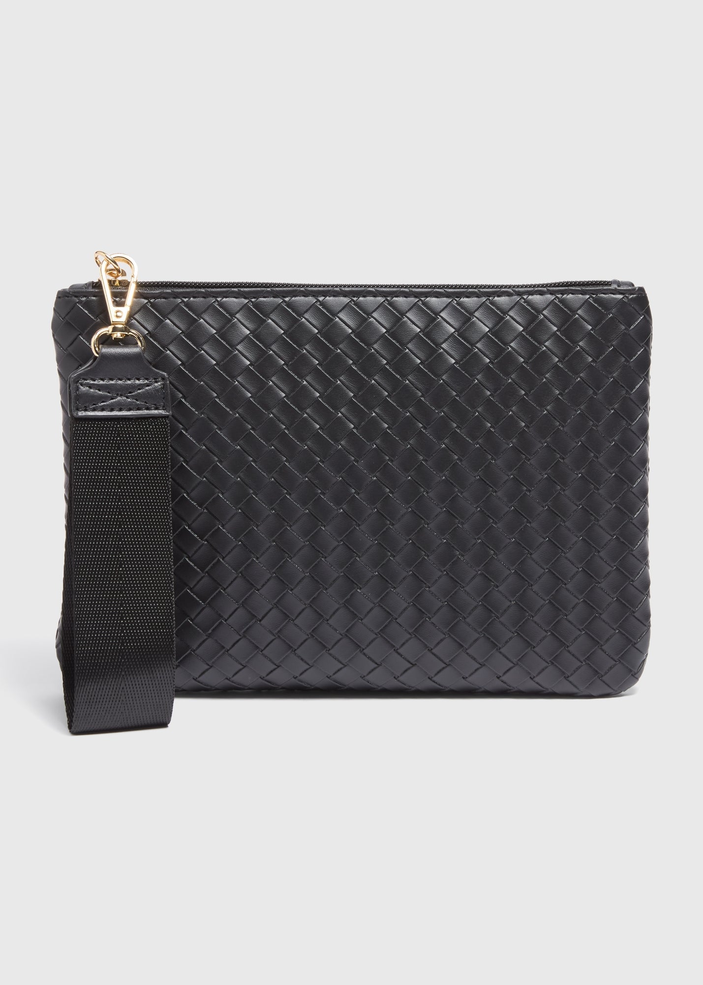 Black Weave Detail Wristlet Clutch  F442000