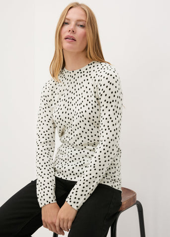 Cream Spot Print Long Sleeve Top  F275522