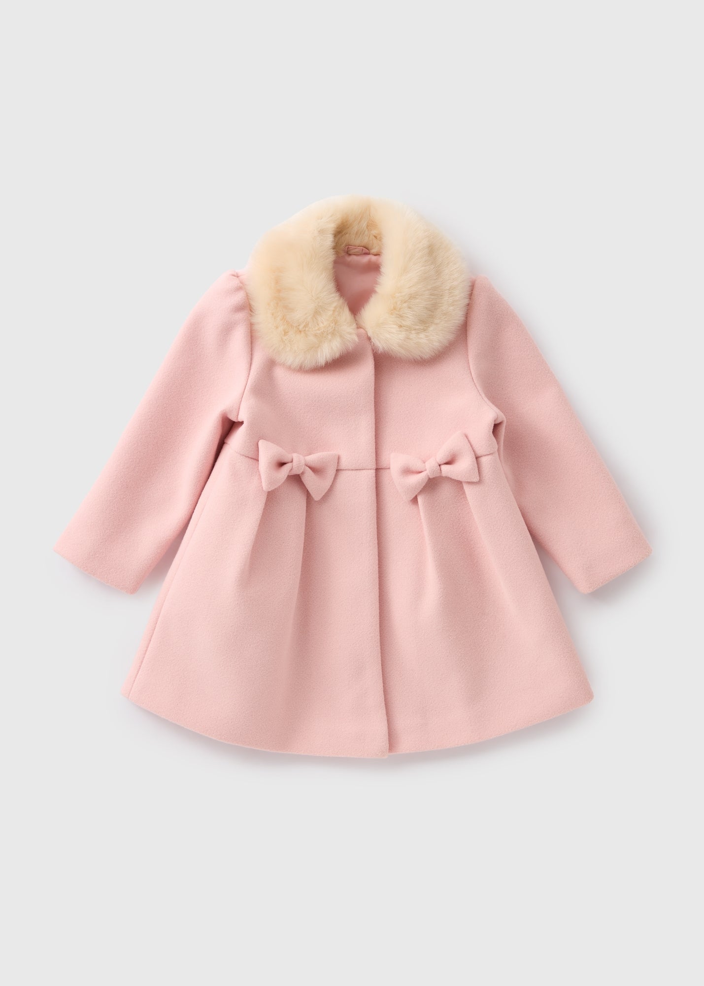 Girls Pink Faux Fur Collar Traditional Coat (1-7yrs)  C303902