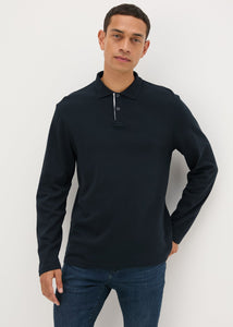 Black Contrast Placket Long Sleeve Polo Shirt  M437664