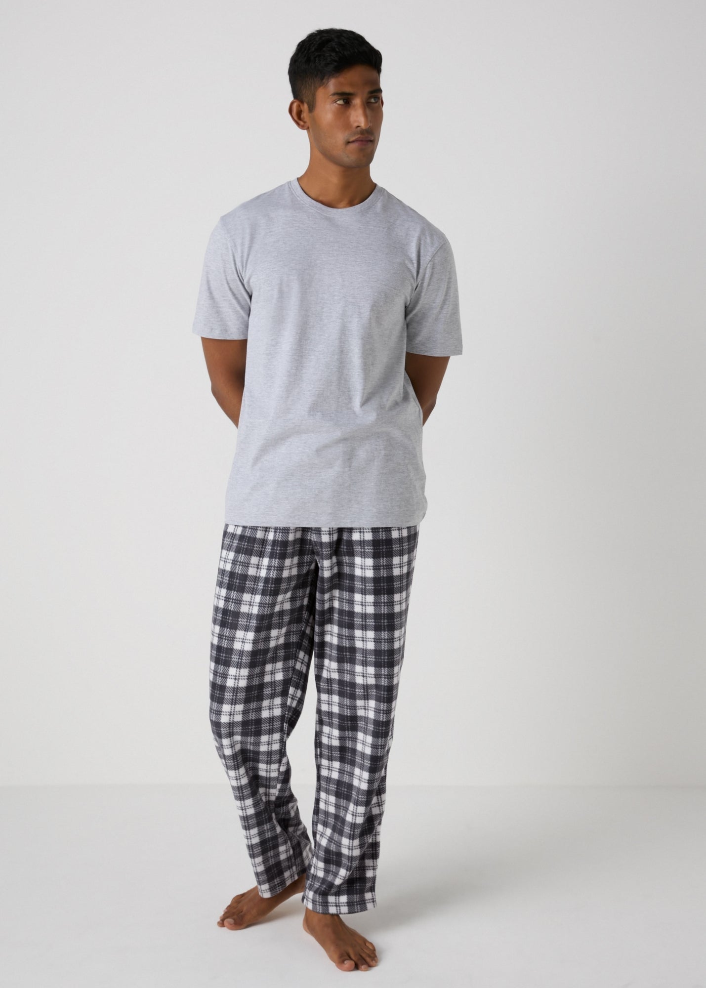 Black Check Microfleece Pyjama Bottoms  M251289