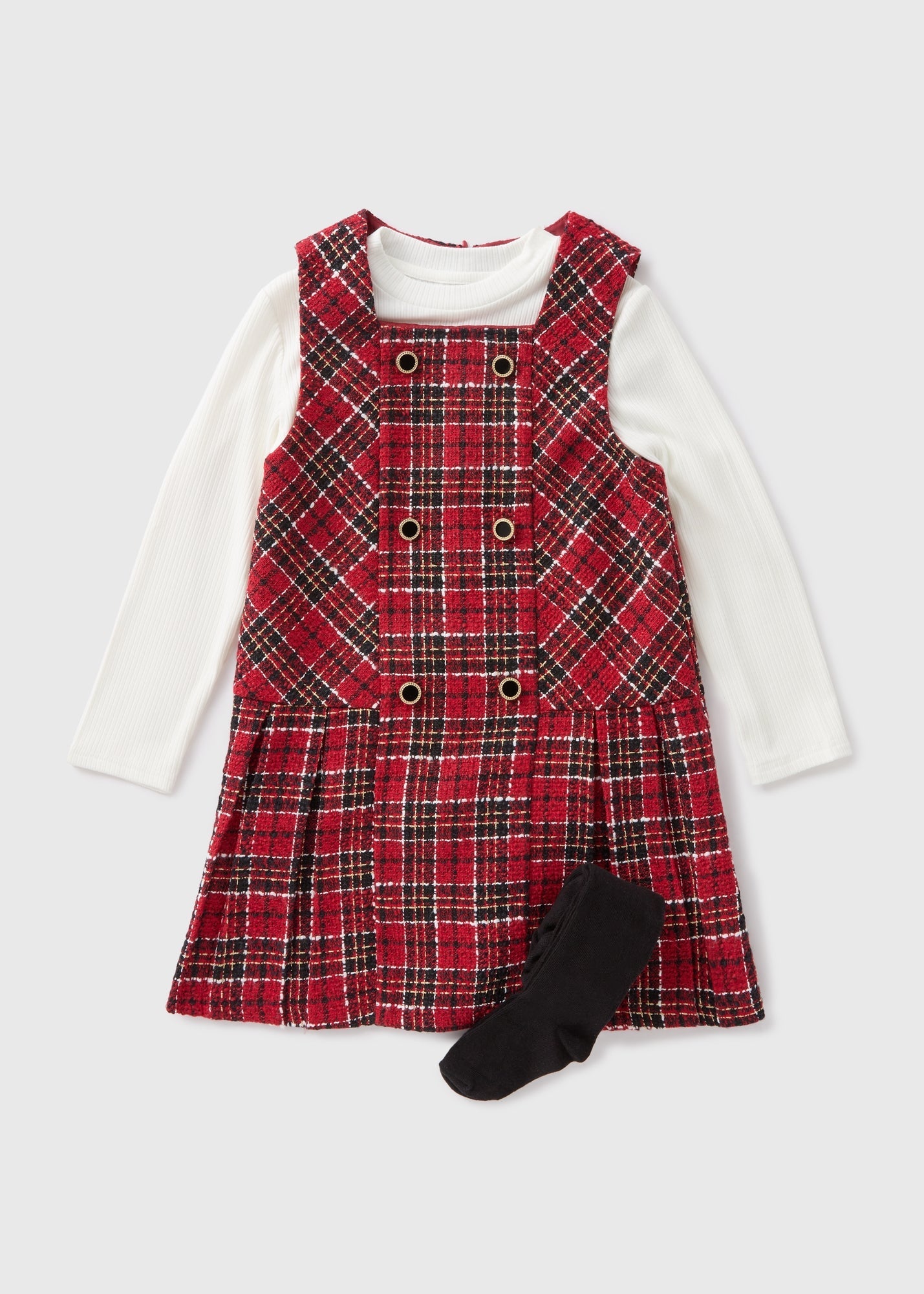 Girls Red Check Top & Pinafore Set (1-7yrs)  C270747