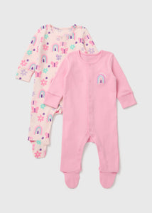 Baby 2 Pack Pink Butterfly Sleepsuit (Newborn-23mths)  C136236