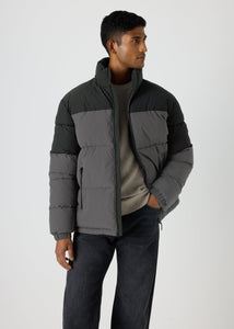 Grey Colour Block Puffer Coat  M207313