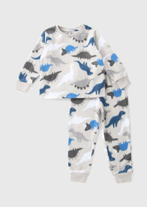 Boys Grey Dino Fleece Pyjama Set (1-7yrs)  C173211