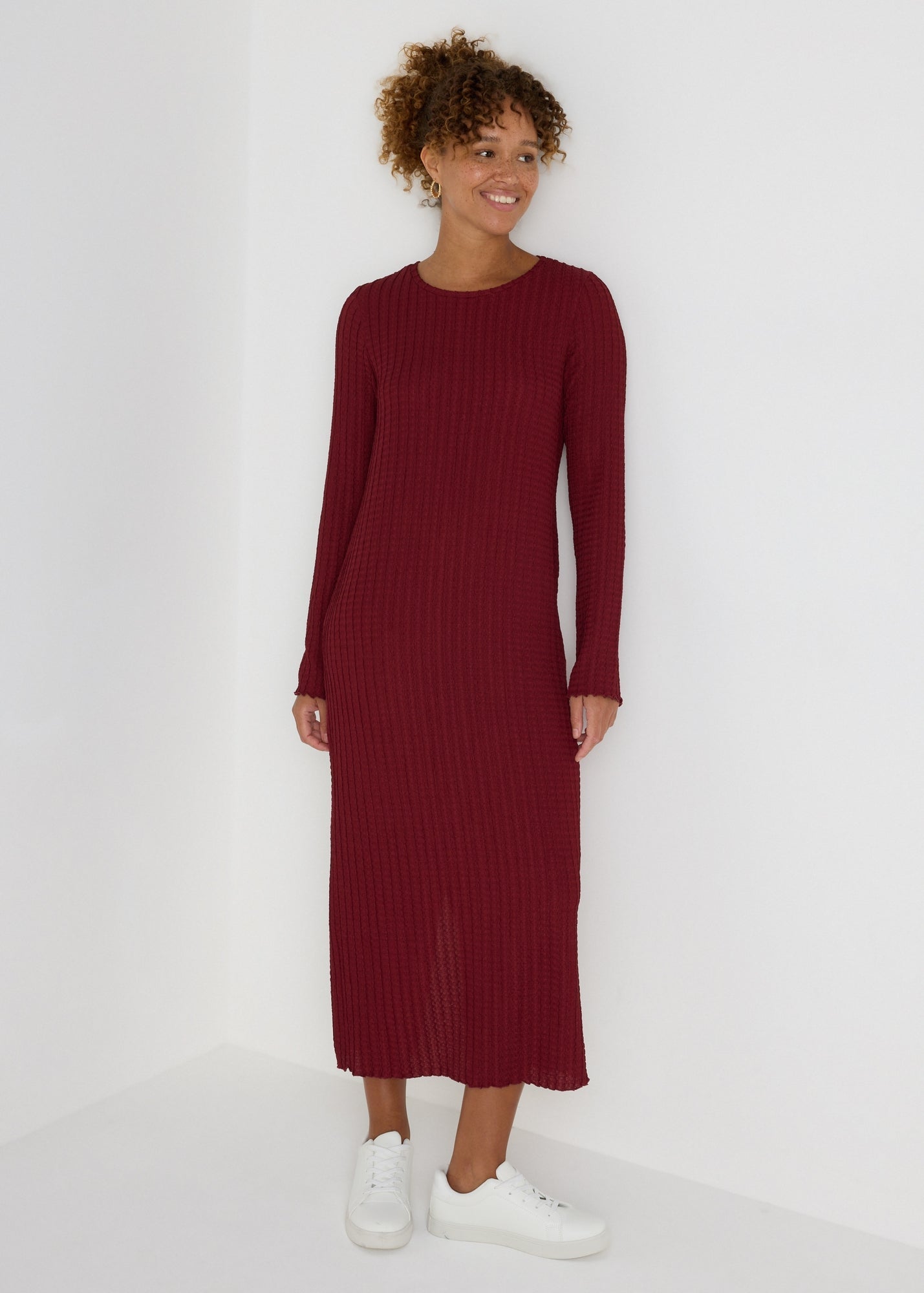 Burgundy Textured Midi Dress  F413618