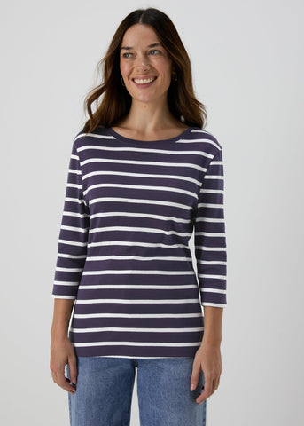 Navy Stripe 3/4 Sleeve T-Shirt  F467037