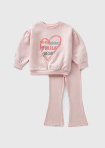 Girls Pink Love More Sweatshirt & Flare Legging Set (1-7yrs)  C270685