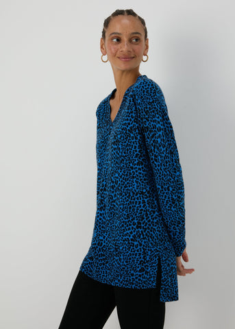 Blue Leopard Print V-Neck Jumper  F275524