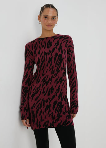 Burgundy Leopard Print Knitted Tunic  F275520