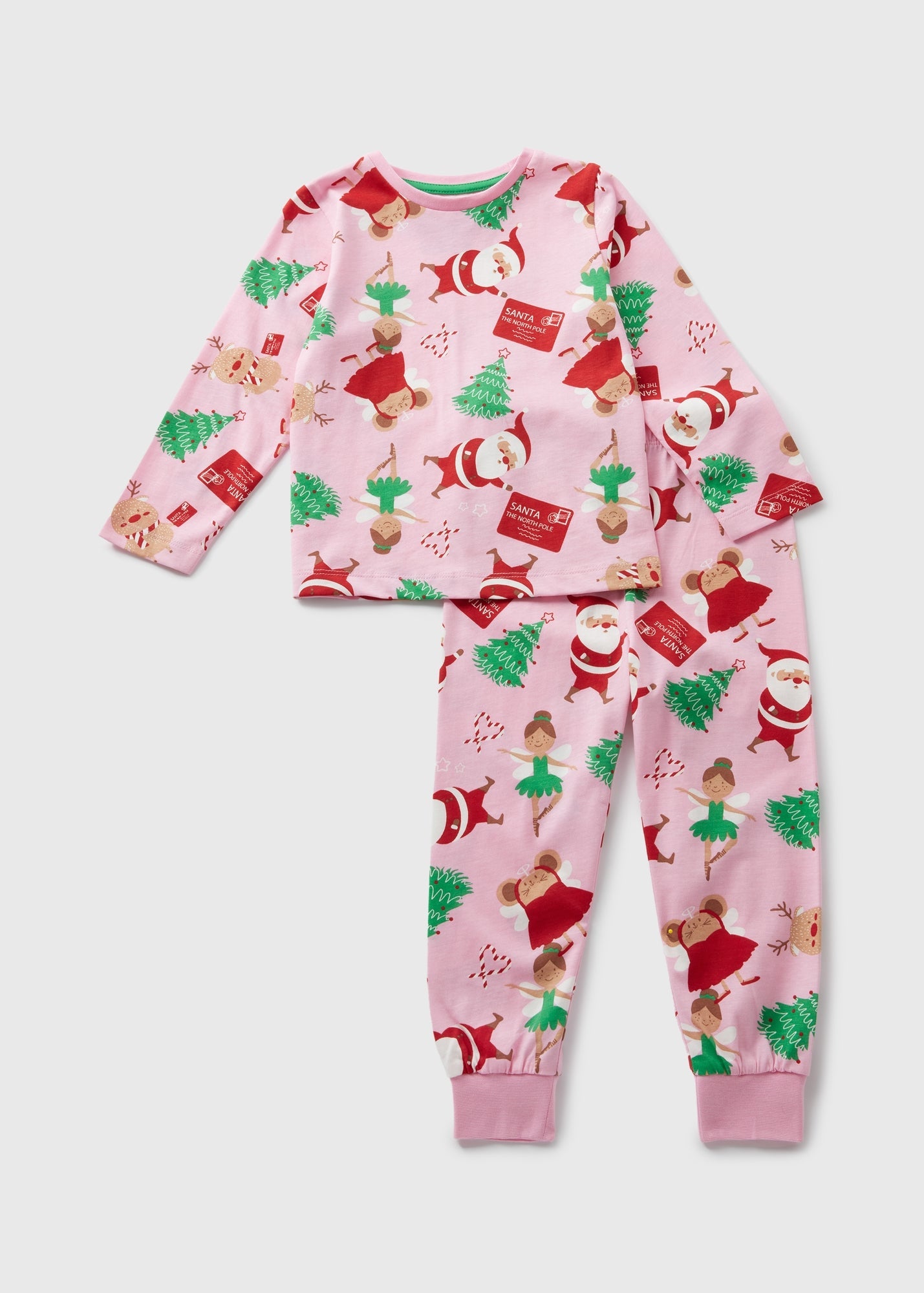 Girls Pink Christmas Pyjama Set (1-7yrs)  C173154