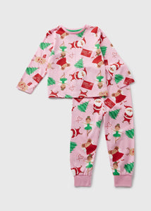 Girls Pink Christmas Pyjama Set (1-7yrs)  C173154