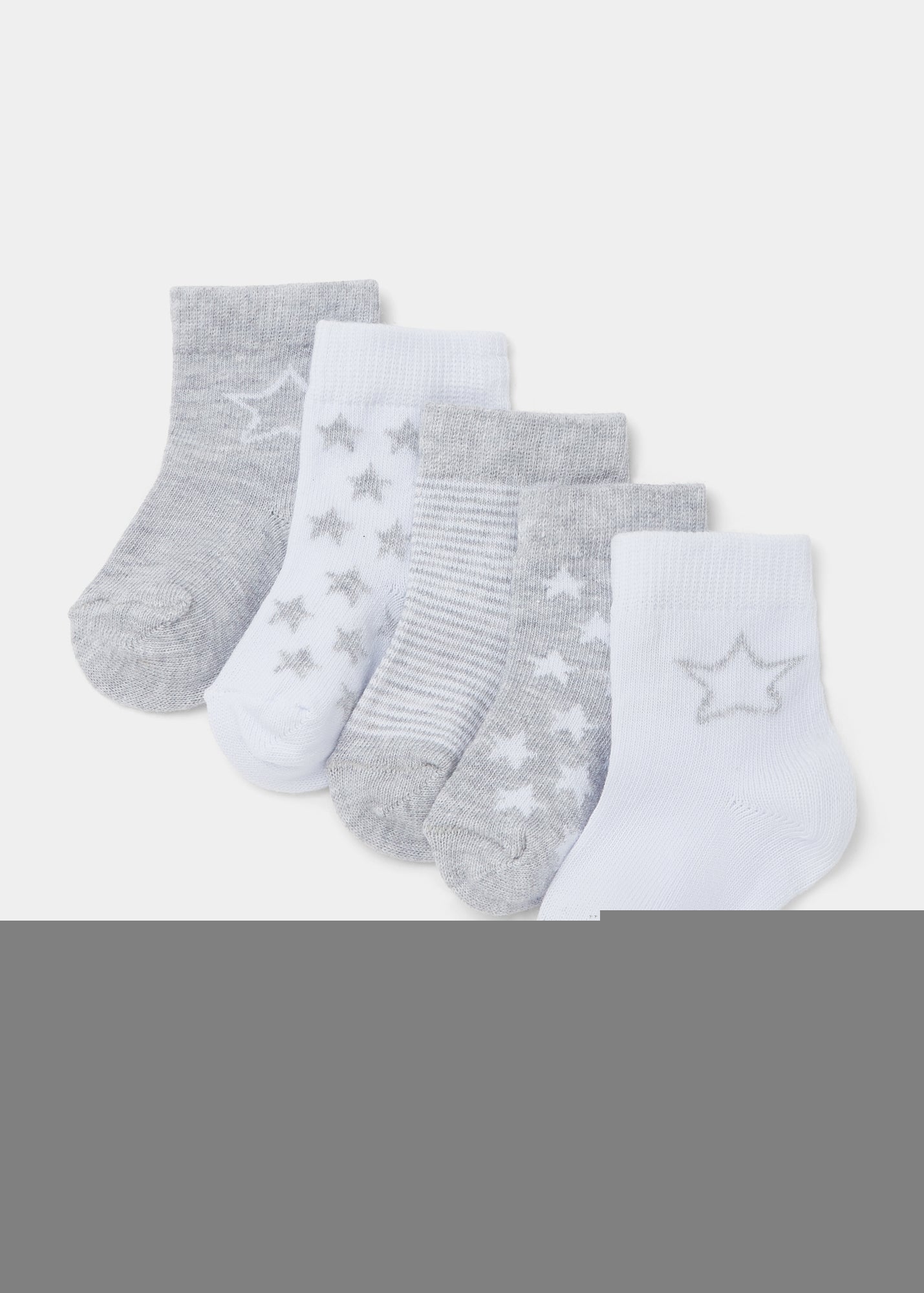 5 Pack Baby Grey Patterned Socks (Newborn-24mths)  C136392