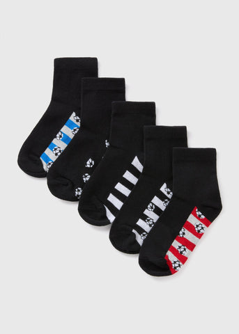 5 Pack Boys Black Football Socks (Younger 6-Older 5.5)  B300399