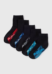 5 Pack Boys Black Camo Footbed Socks (Younger 6-Older 5.5)  B300400