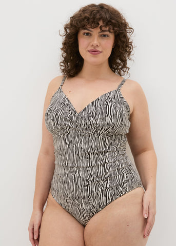 Brown Zebra Print Shapewear Swimsuit  F422596