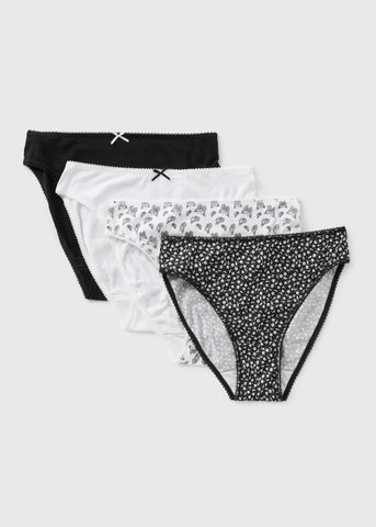4 Pack Black Mono Butterfly High Leg Knickers  F473753