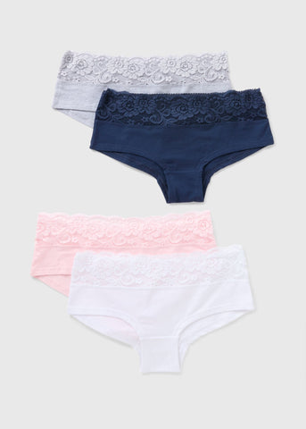 4 Pack Multicoloured Lace Short Knickers  F473769
