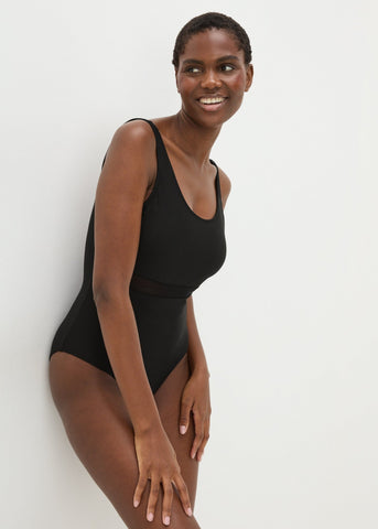 Black Mesh Panel Swimsuit  F422613