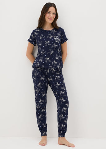 Navy Bow Pyjama Set  F473826