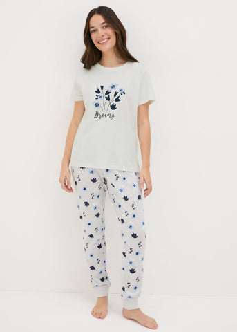 Cream Floral Pyjama Set  F473843