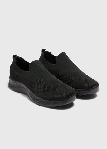 Black Knit Slip On Trainers  F541196