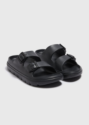 Black Chunky Double Buckle Sliders  F541217