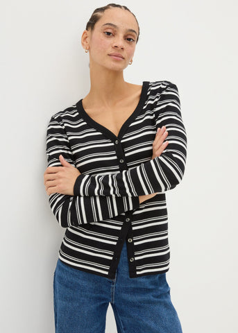Black Stripe Button Cardigan  F467524