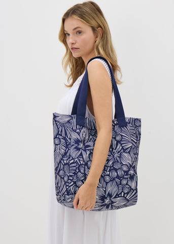 Navy Floral Beach Bag  F442047