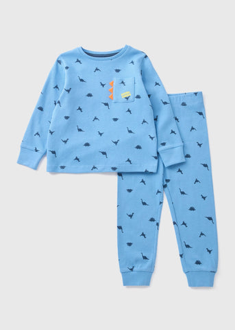 Boys Blue Dino Waffle Pyjama Set (1-7yrs)  C173242